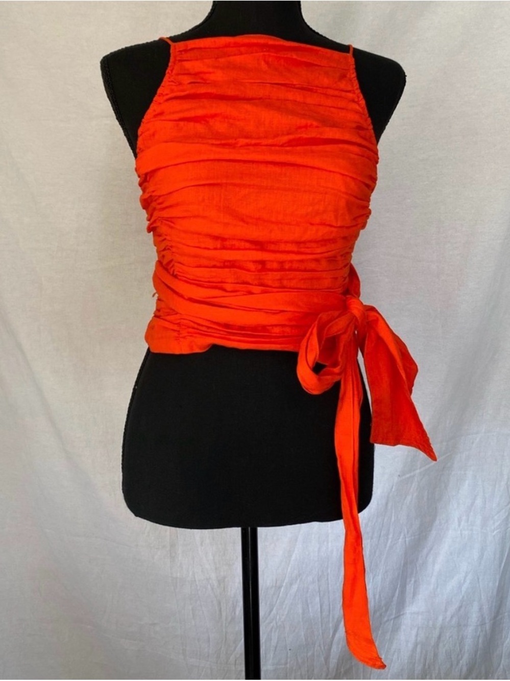 Free People Bright Red/Orange Ruched Wrap Tie-Side Tank